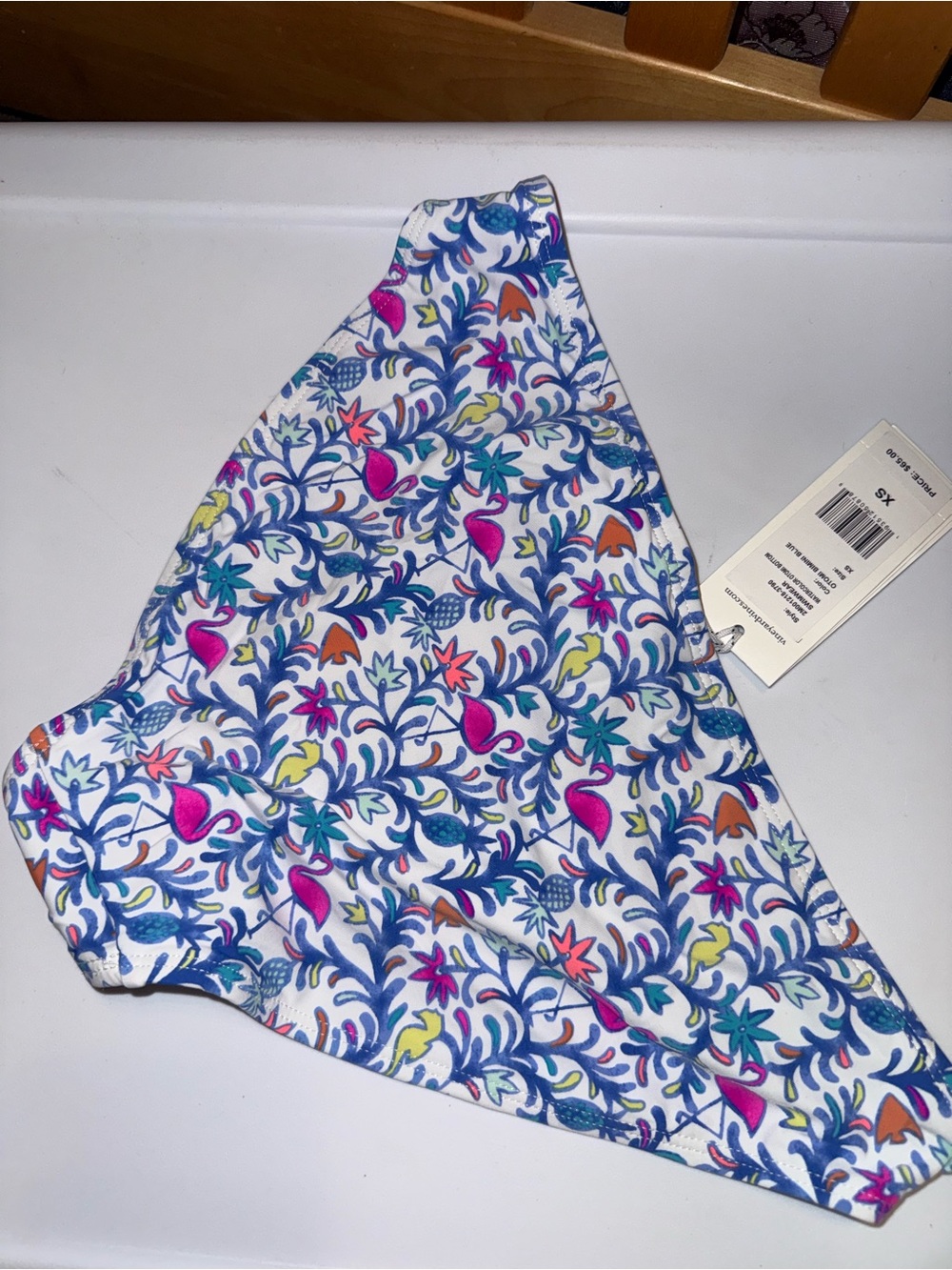 Vineyard Vines White Bikini Bottom with Blue, Pink and Green Tropical Print